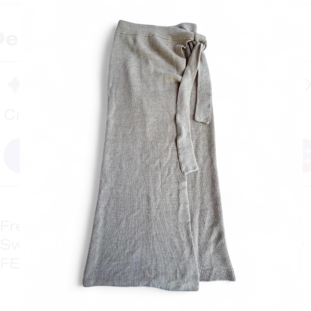 Free People Beach Knit Wrap Midi Skirt XS Cotton Linen Slit Boho Coastal Chic - Picture 2 of 9